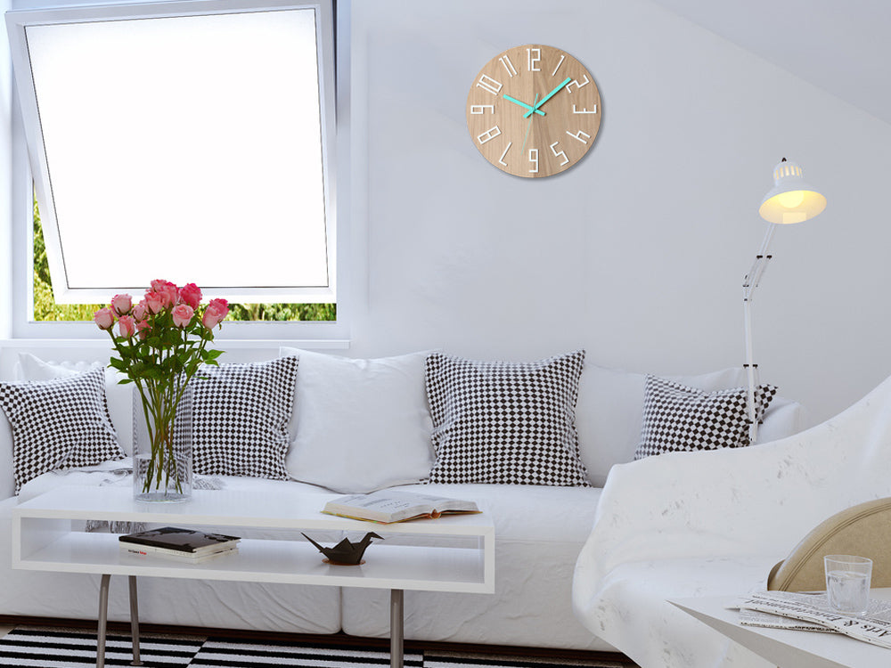 Lesena stenska ura SLIM White-Menthol