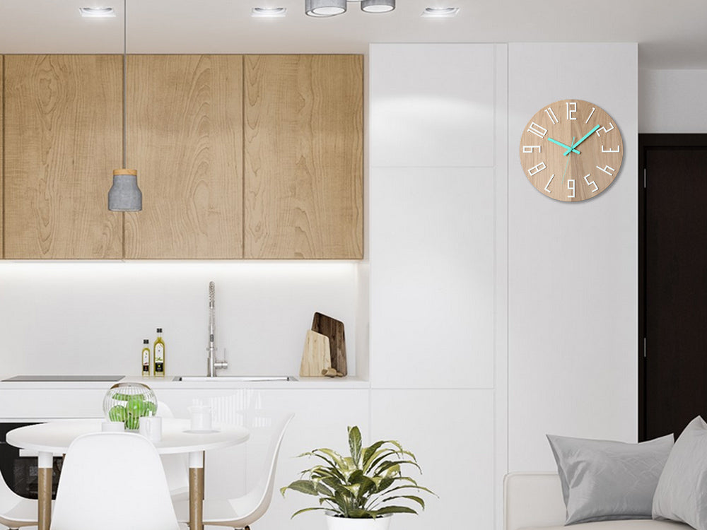 Lesena stenska ura SLIM White-Menthol