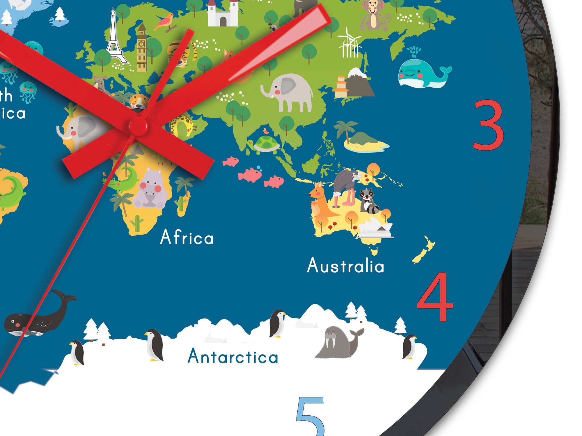 Otroška stenska ura Svetovni zemljevid