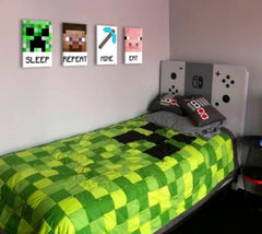 Slika Minecraft - Značaji na platnu - EAT, SLEEP, MINE, REPEAT Popust 60% 80x30 cm