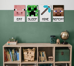 Slika Minecraft - Značaji na platnu - EAT, SLEEP, MINE, REPEAT Popust 60% 80x30 cm
