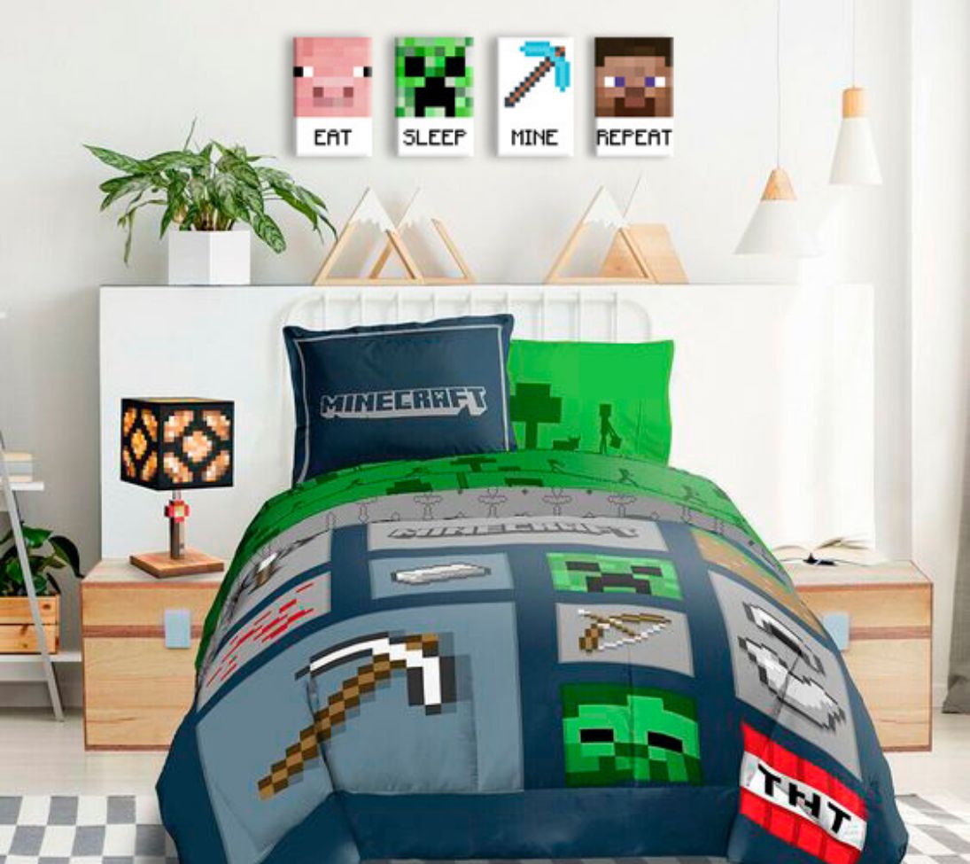 Slika Minecraft - Značaji na platnu - EAT, SLEEP, MINE, REPEAT Popust 60% 80x30 cm
