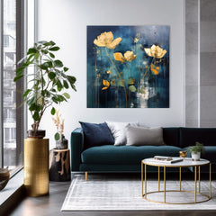 Brezčasna eleganca na platnu Zlata pokrajina v modrih tonih | različne dimenzije
