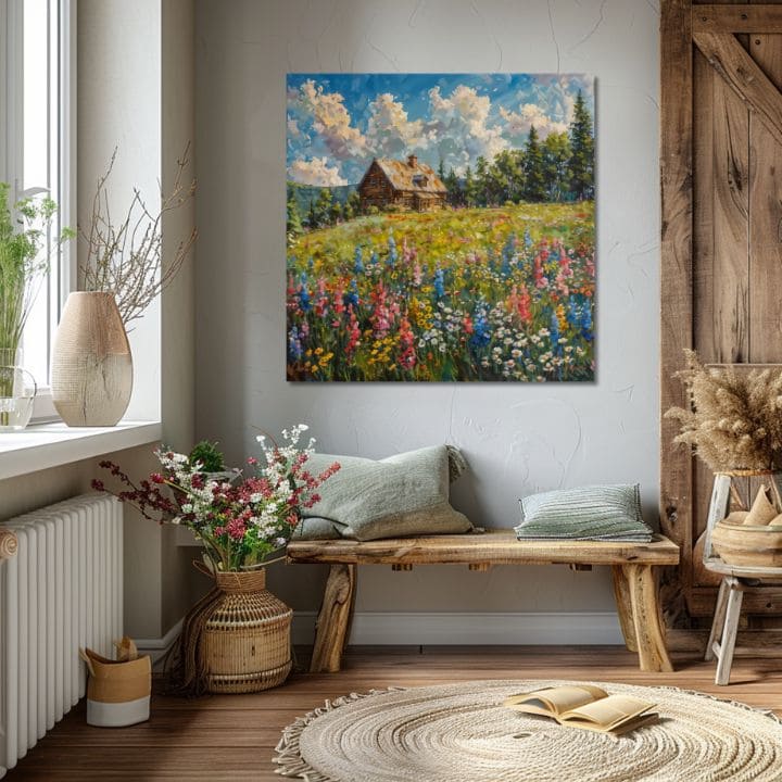 Slika pokrajine na platnu Poletje pri babici