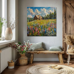 Slika pokrajine na platnu Poletje pri babici