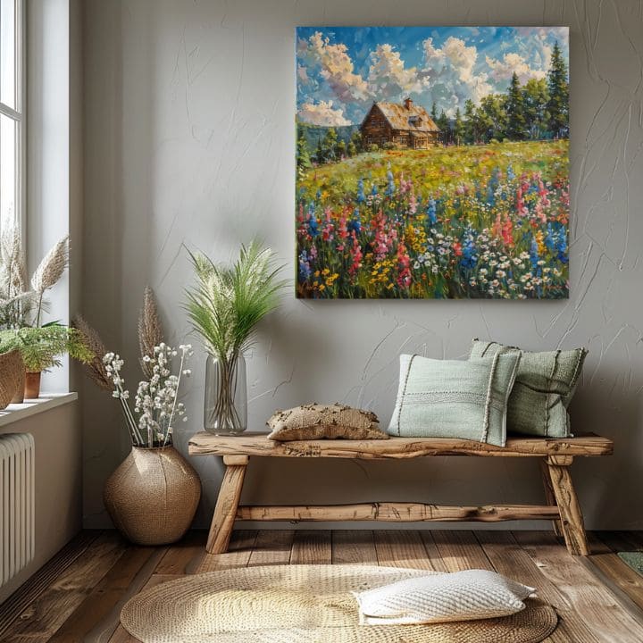 Slika pokrajine na platnu Poletje pri babici