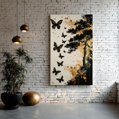 Slika na platnu Butterfly Harmony - črno-zlata oblika