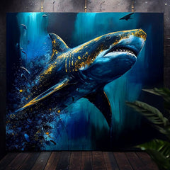 Dekorativna slika na platnu - PREMIUM ART - Shark Force in Dark Water