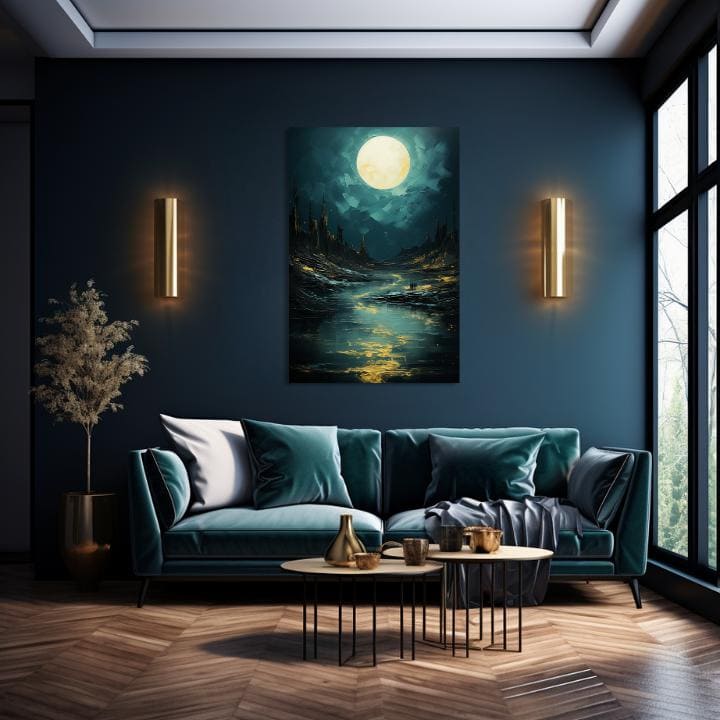 Sodoben stenski dekor Luna nad skrivnostnimi skalami - PREMIUM ART | različne dimenzije