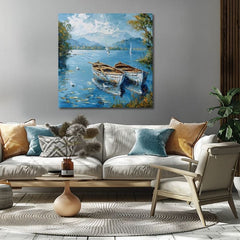 Pokrajina na platnu Pokrajina s čolni | Akrilne podrobnosti