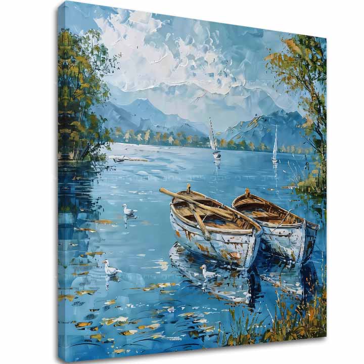 Pokrajinska slika na platnu Prizor s čolni | Akrilni detajli