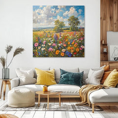 Slika polja cvetja na platnu Poletni travnik | Akrilne podrobnosti