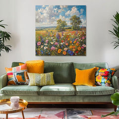 Slika polja cvetja na platnu Poletni travnik | Akrilne podrobnosti