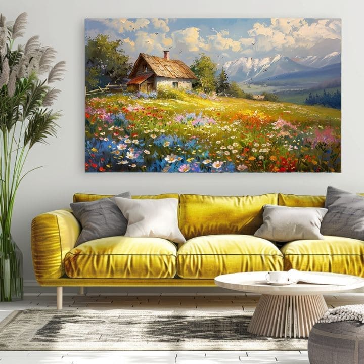 Slikarstvo na platnu Barvit cvetlični travnik | Akrilne podrobnosti
