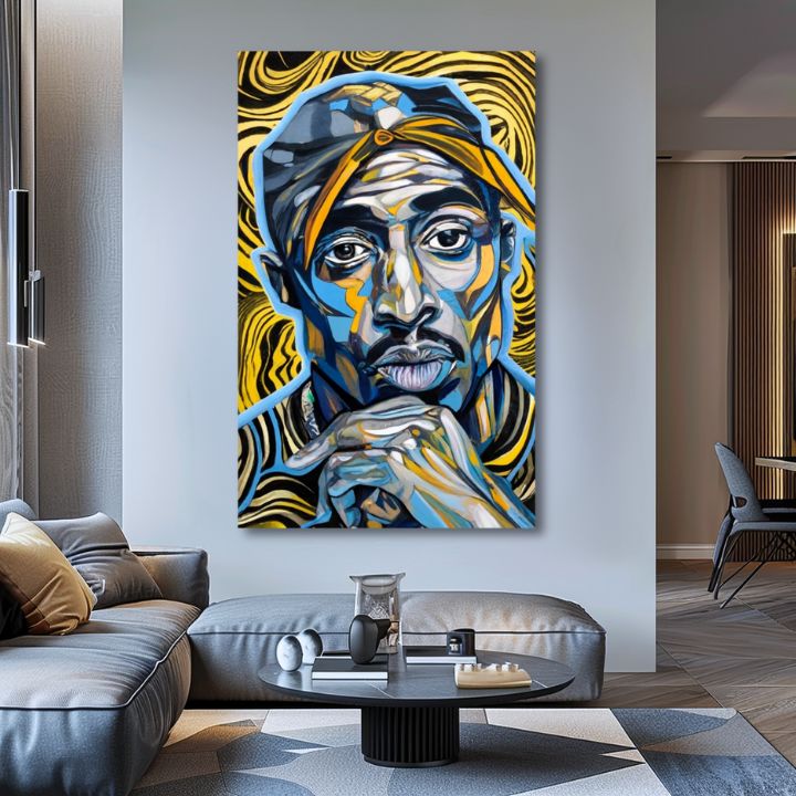 Slika Tupac Shakur - zlati toni rapa | 100 % izvirni akril poslikan