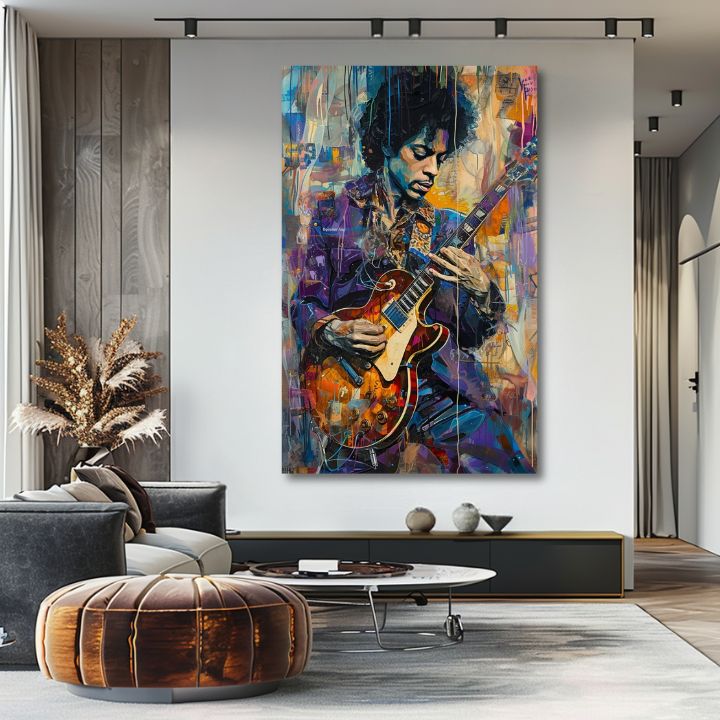 Slika JIMI HENDRIX - Kitara v ognju | 100 % izvirni akril poslikan