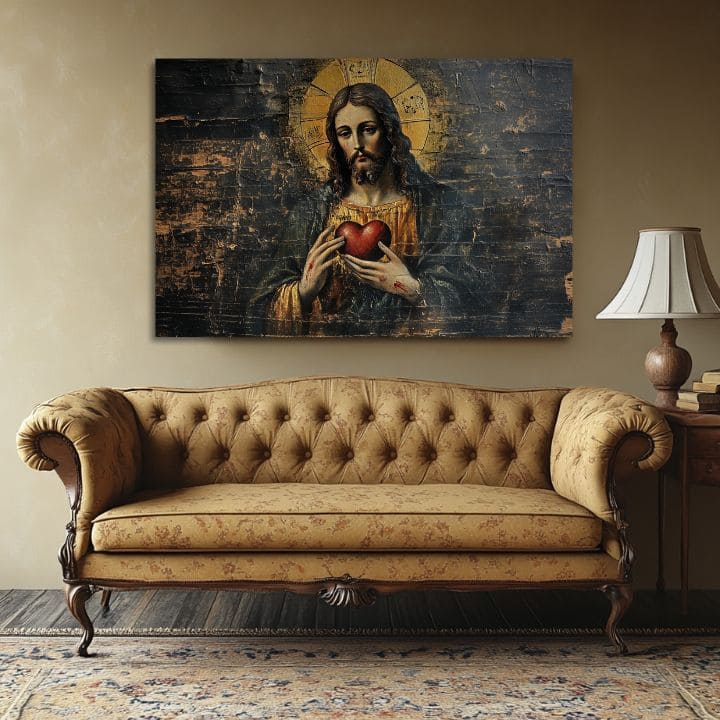 Sveto srce Jezusovo | Poslikano z akrilom in zlatimi lističi