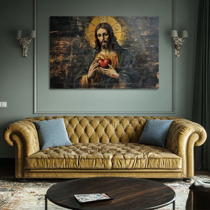 Sveto srce Jezusovo | Poslikano z akrilom in zlatimi lističi