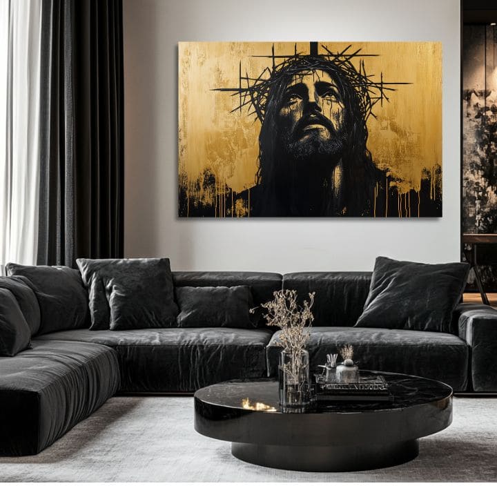 Trpeči Jezus | Slikano z akrilom in zlatimi lističi