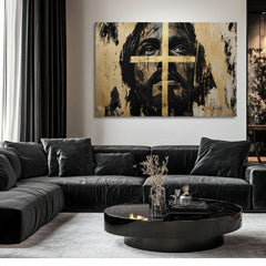 Jezus Odrešenik z zlatim križem | Poslikano z akrilom in zlatimi lističi