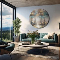 Okrogle slike z akrilom Skrivnosti zlatega jutra | različne dimenzije