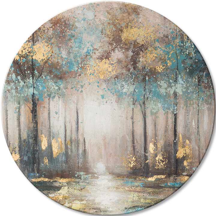 Okrogle slike z akrilom Skrivnosti zlatega jutra | različne dimenzije