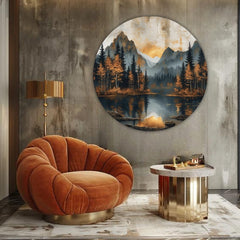 Okrogle slike z akrilom Somrak v mirni dolini | različne dimenzije