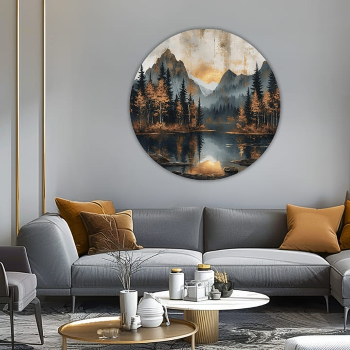 Okrogle slike z akrilom Somrak v mirni dolini | različne dimenzije