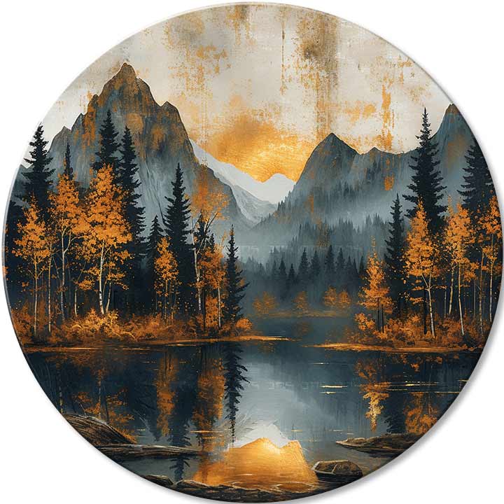 Okrogle slike z akrilom Somrak v mirni dolini | različne dimenzije