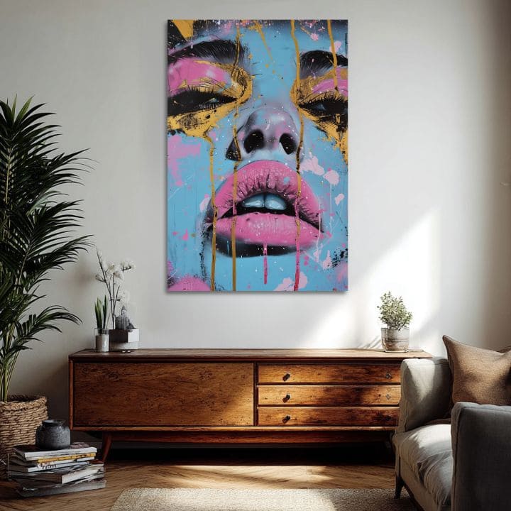 Slika NEON LIPS na platnu | Poslikana struktura