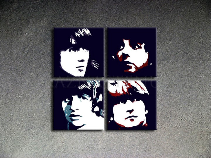 Ročno poslikana slika POP ART BEATLES