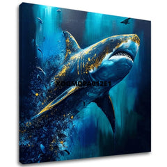 Dekorativna slika na platnu - PREMIUM ART - Shark Force in Dark Water - slika 2