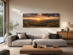 Panoramska foto slika v sodobnem interjerju nad kavčem – personalizirana stenska slika iz vaše fotografije