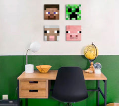 Minecraft slika - Značaji na platnu - Steve, Creeper, Sheep, Pig