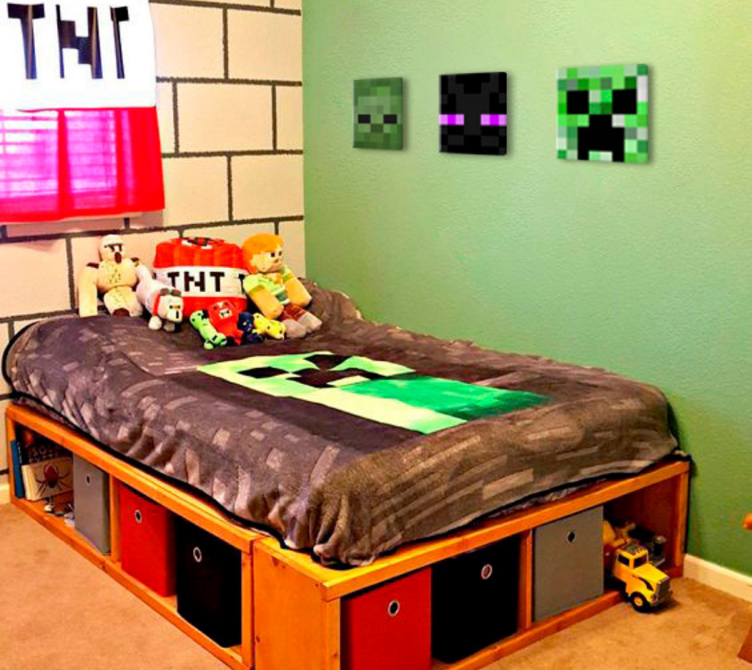 Slikanje Minecraft - Značaji na platnu - Creeper, Enderman, Zombie