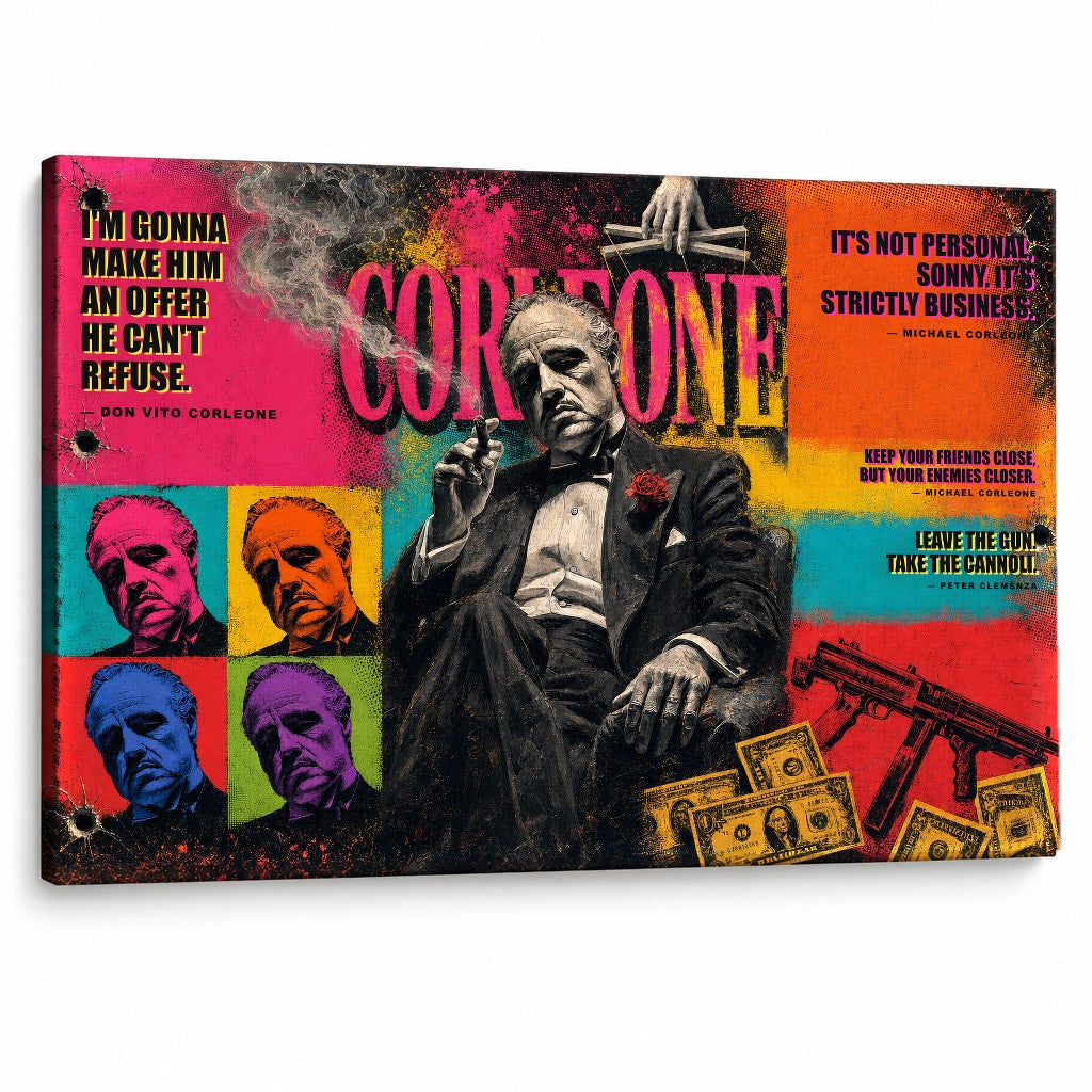 Pop art slika Boter z motivom Dona Vita Corleoneja in filmskimi citati na kakovostnem platnu Papilora
