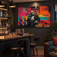 Moderna pop art slika Boter kot stilska dekoracija za dnevno sobo ob domačem baru z whiskyjem