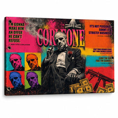 Pop art slika Boter z motivom Dona Vita Corleoneja in filmskimi citati na kakovostnem platnu Papilora