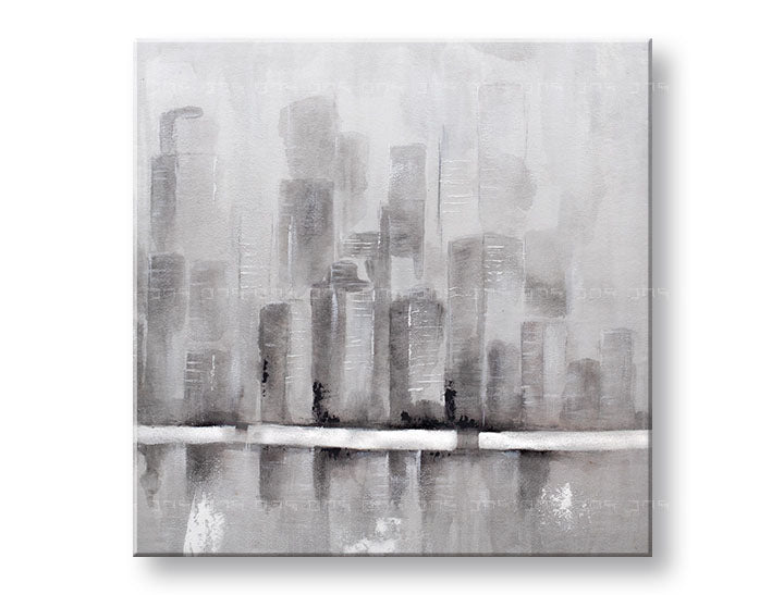 Ročno poslikana slika za steno MESTO 75x75 cm – 3D perspektiva platna na lesenem okvirju | 100 % original | akril na platnu ARTMIE | Papilora.sk