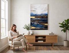 Poslikana slika za steno POKRAJINA 60x90 cm – ročno poslikana slika v elegantnem interierju (Bohemian warm) | wall mockup | premium platno | Papilora.sk