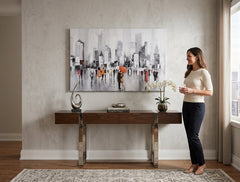 Poslikana slika na steno LJUDJE 120x80 cm – ročno poslikana slika v elegantnem interjerju (Mid-century warm) | wall mockup | premium platno | Papilora.sk