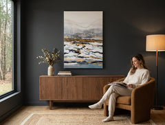 Poslikana slika za steno NARAVA 60x90 cm – ročno poslikana slika v elegantnem interjerju (Modern coastal) | wall mockup | premium platno | Papilora.sk