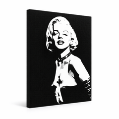 Ročno poslikana POP Art slika Marilyn MONROE 1 kos mon5 – 3D vizualizacija ročno poslikanega platna na belem ozadju. Prevladujoče barve: črna, bela, siva.