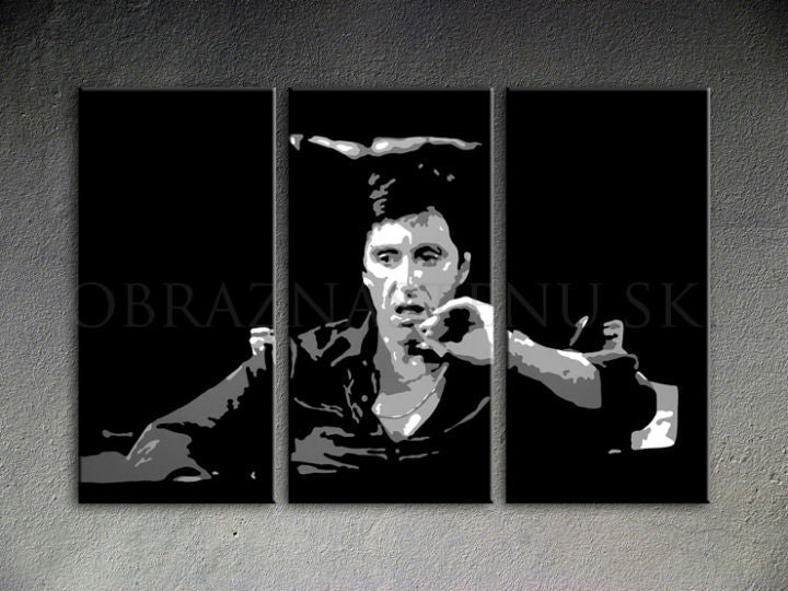 Ročno poslikana slika na platnu z motivom moški portret v črno-beli barvi – 3D prikaz platna z vidnim lesenim okvirjem, Papilora.