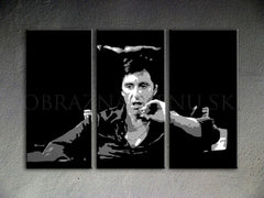 Ročno poslikana slika na platnu z motivom moški portret v črno-beli barvi – 3D prikaz platna z vidnim lesenim okvirjem, Papilora.