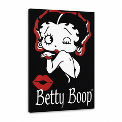 Ročno poslikana slika na platnu z motivom Betty Boop poljub in ustnice – 3D prikaz platna z vidnim lesenim okvirjem, Papilora.