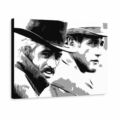 Ročno poslikana slika POP Art Butch Cassidy 1 kos bc – 3D vizualizacija ročno poslikanega platna na belem ozadju. Prevladujoče barve: črna, bela, siva.