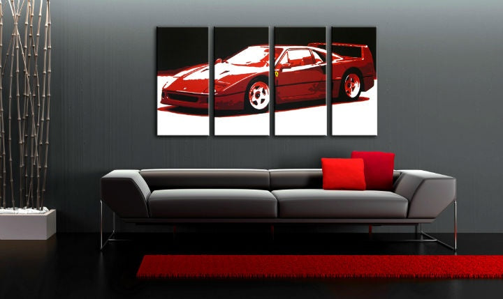 Ročno poslikana slika POP Art FERRARI F40 4 kosi fer
