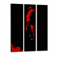 Ročno poslikana slika POP Art Marlon Brando 3 kosi gff – 3D vizualizacija ročno poslikanega platna na belem ozadju. Prevladujoče barve: črna, rdeča.