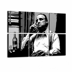 Ročno poslikana slika POP Art MARLON BRANDO 6-delna mb9 – 3D vizualizacija ročno poslikanega platna na belem ozadju. Prevladujoče barve: črna, bela, siva.